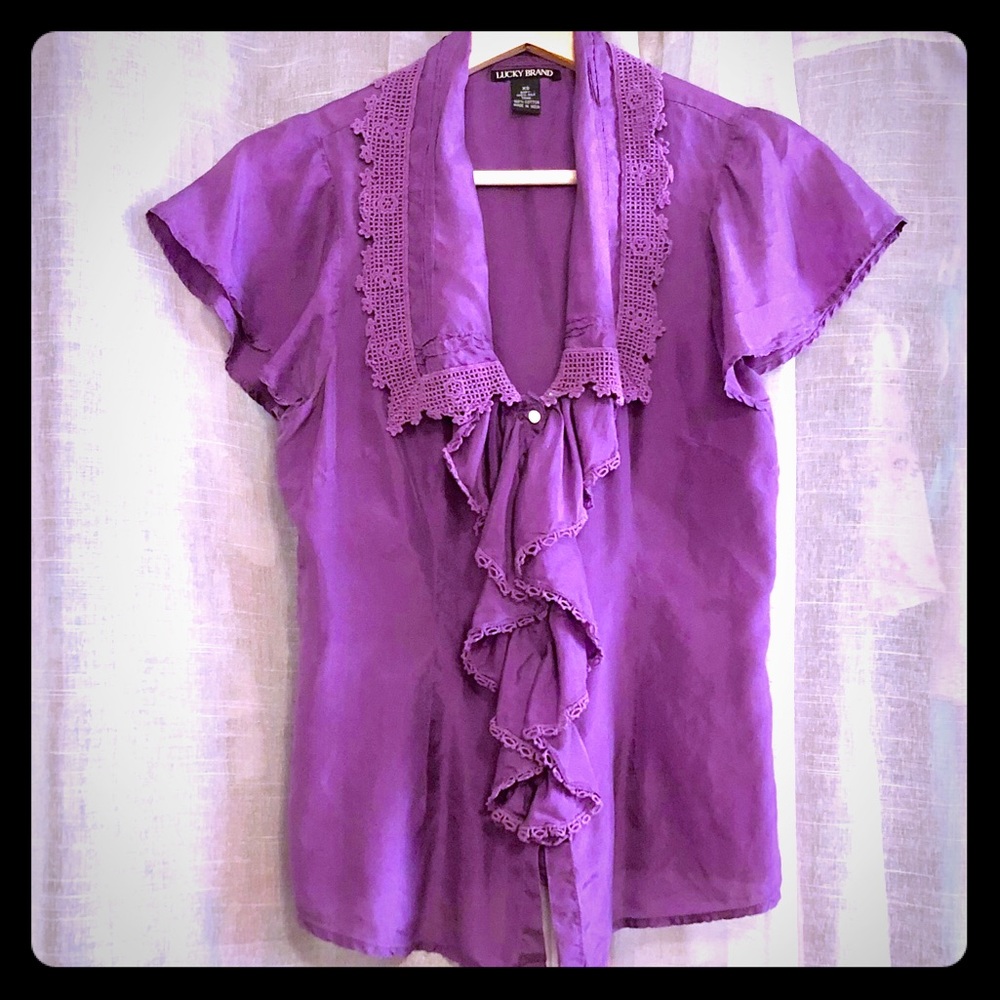 Lucky Brand Button Front Top 100% Silk